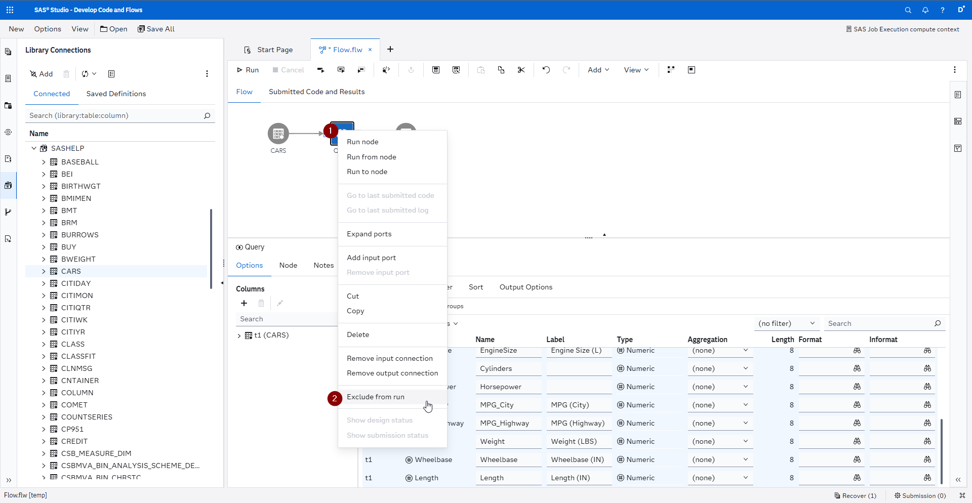 SAS Studio Exclude Node From Run