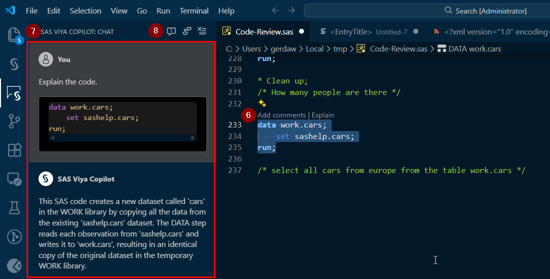 SAS Viya Copilot VSCode Extension Comment &amp; Explain