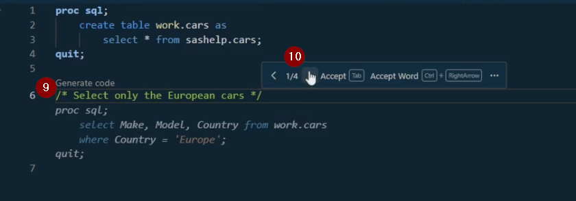 SAS Viya Copilot VSCode Extension Generate Code