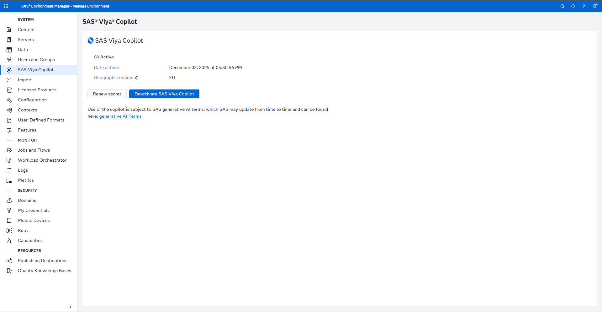SAS Viya Copilot page